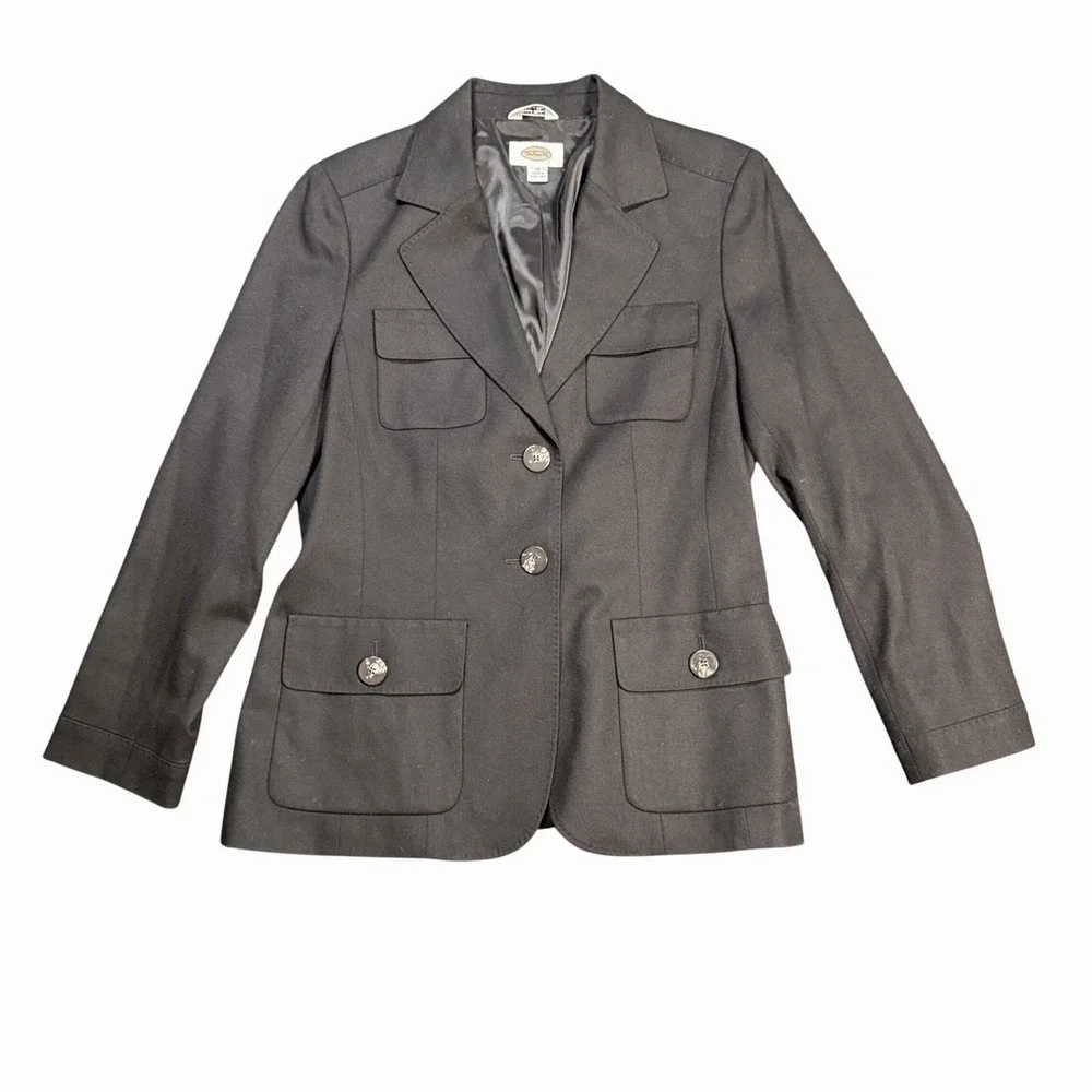 Talbots Women's Black Wool Blend Blazer Jacket Size 10 Front‎ Pockets Italy